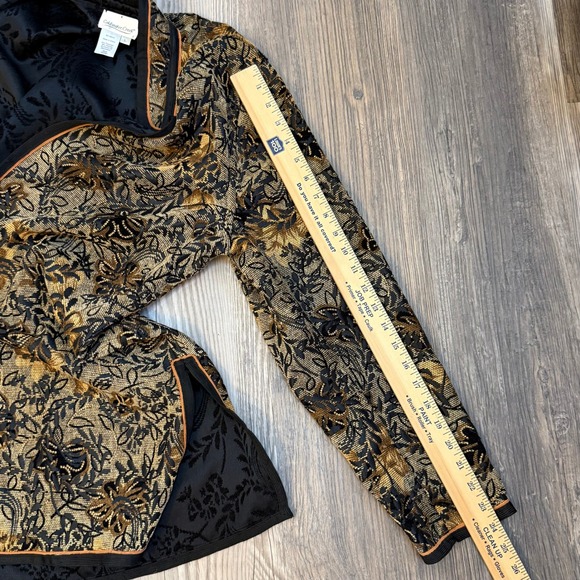 Coldwater Creek Women L Embroidered Floral Reversible Kimono Jacket Gold Black - Picture 8 of 9